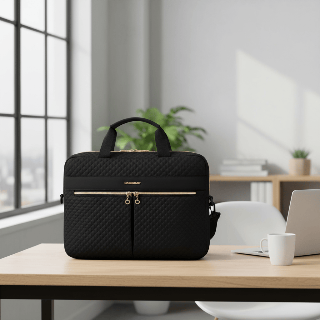 Sacoche matelassée noire avec fermetures dorées