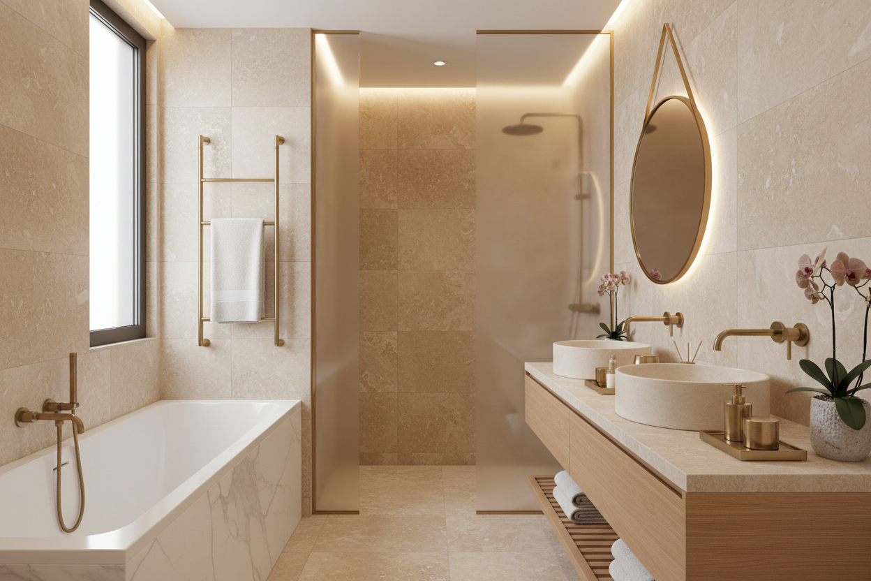 Salle de bain design avec porte-serviettes élégant