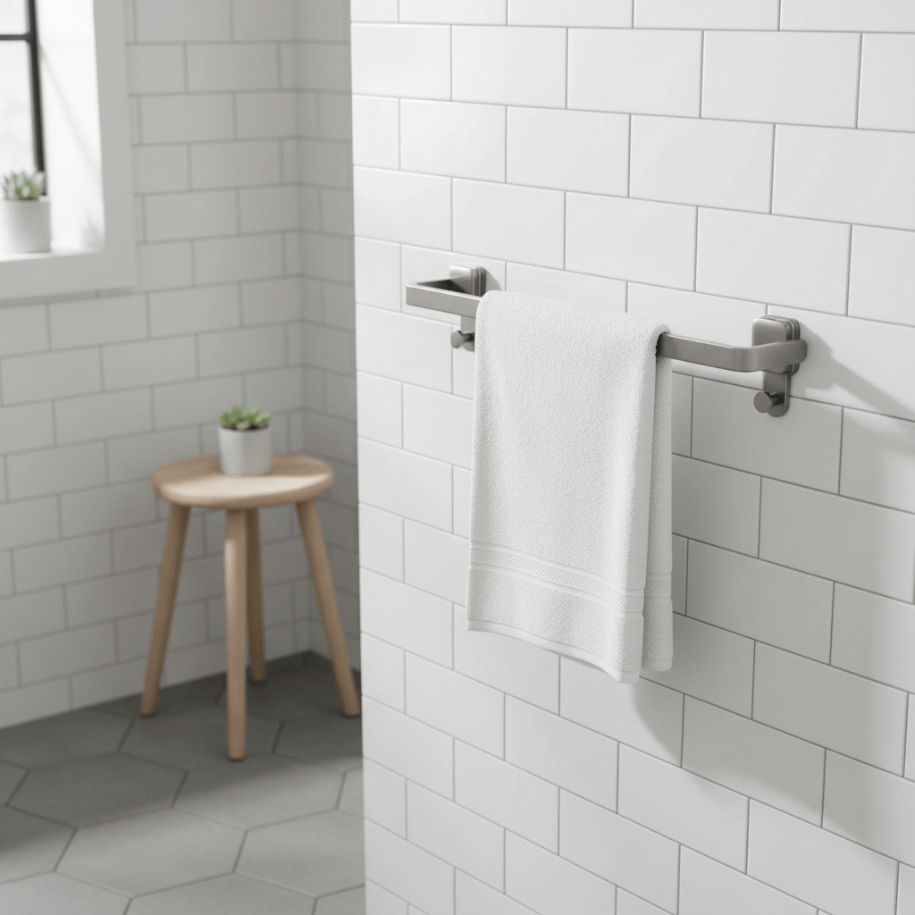Salle de bain moderne minimaliste avec carreaux blancs