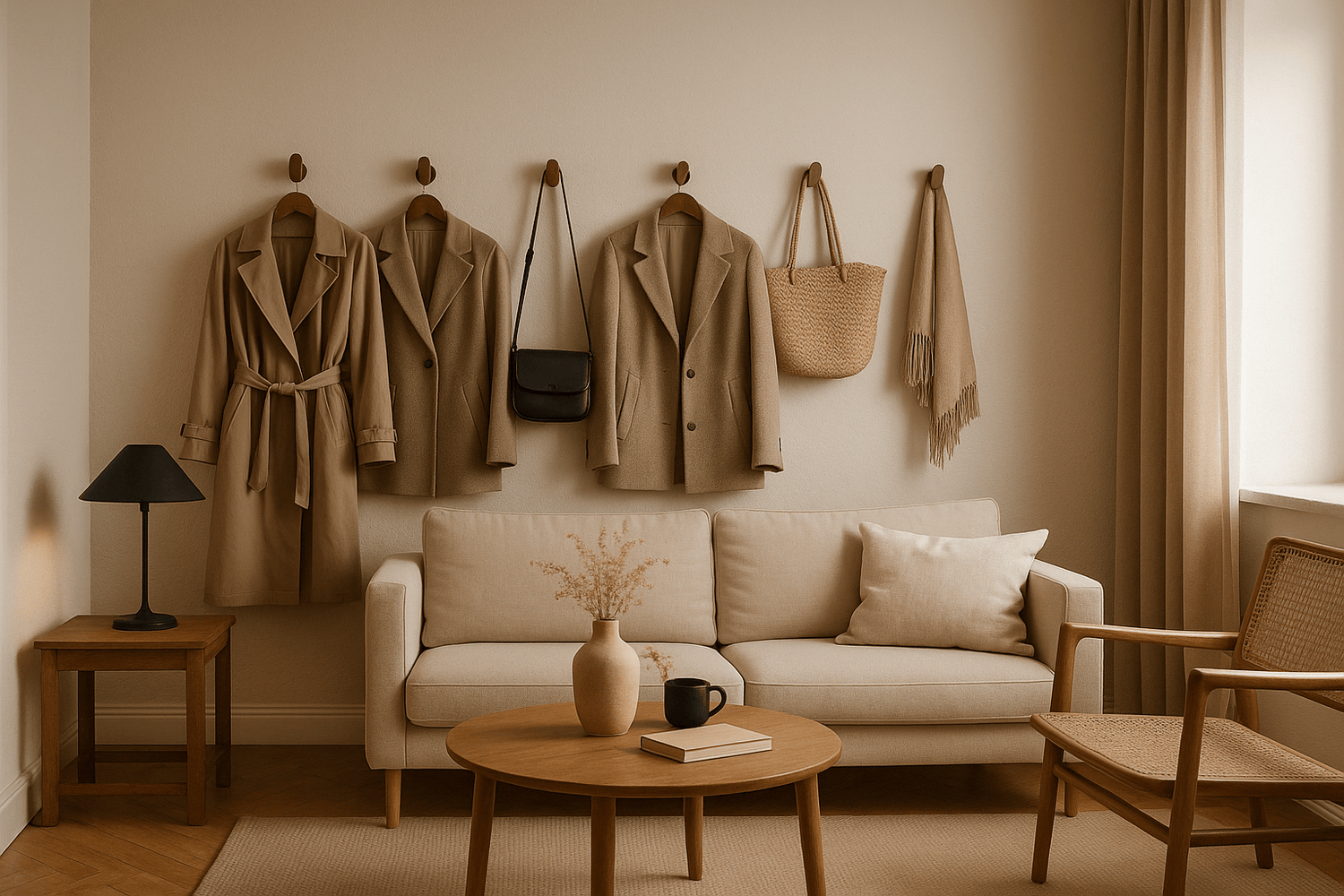 Salon élégant avec crochets intégrés