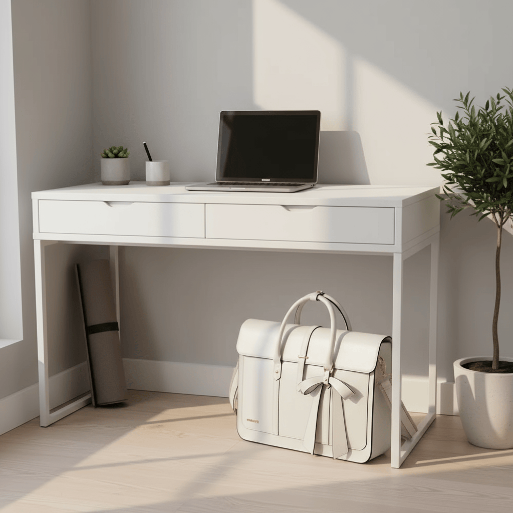 Serviette cuir PU au sol près du bureau