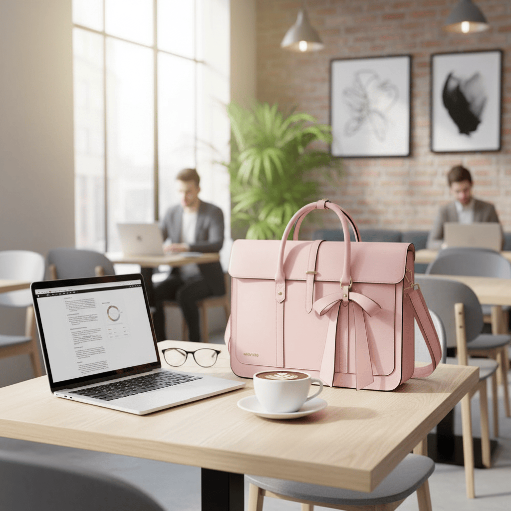 Serviette cuir PU avec boucle dorée dans café