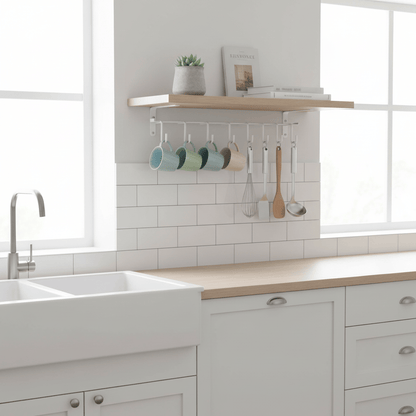 Support mugs fer blanc épuré avec ustensiles