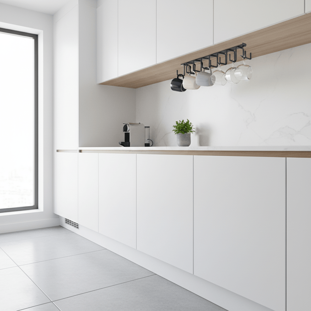 Support mugs fer noir sous placard