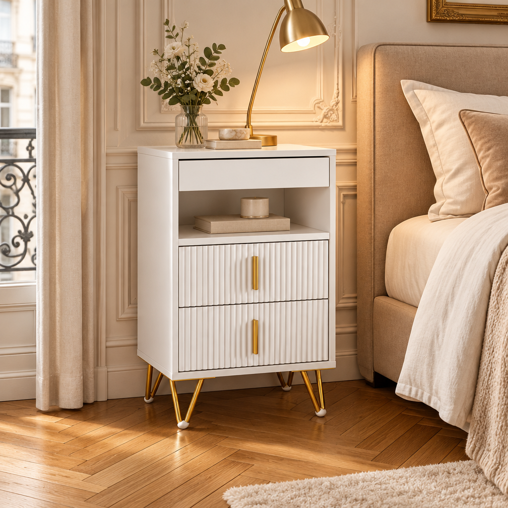 Table de chevet dans une chambre parisienne