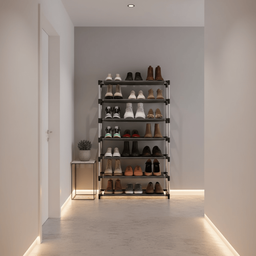 Étagère dans un couloir étroit