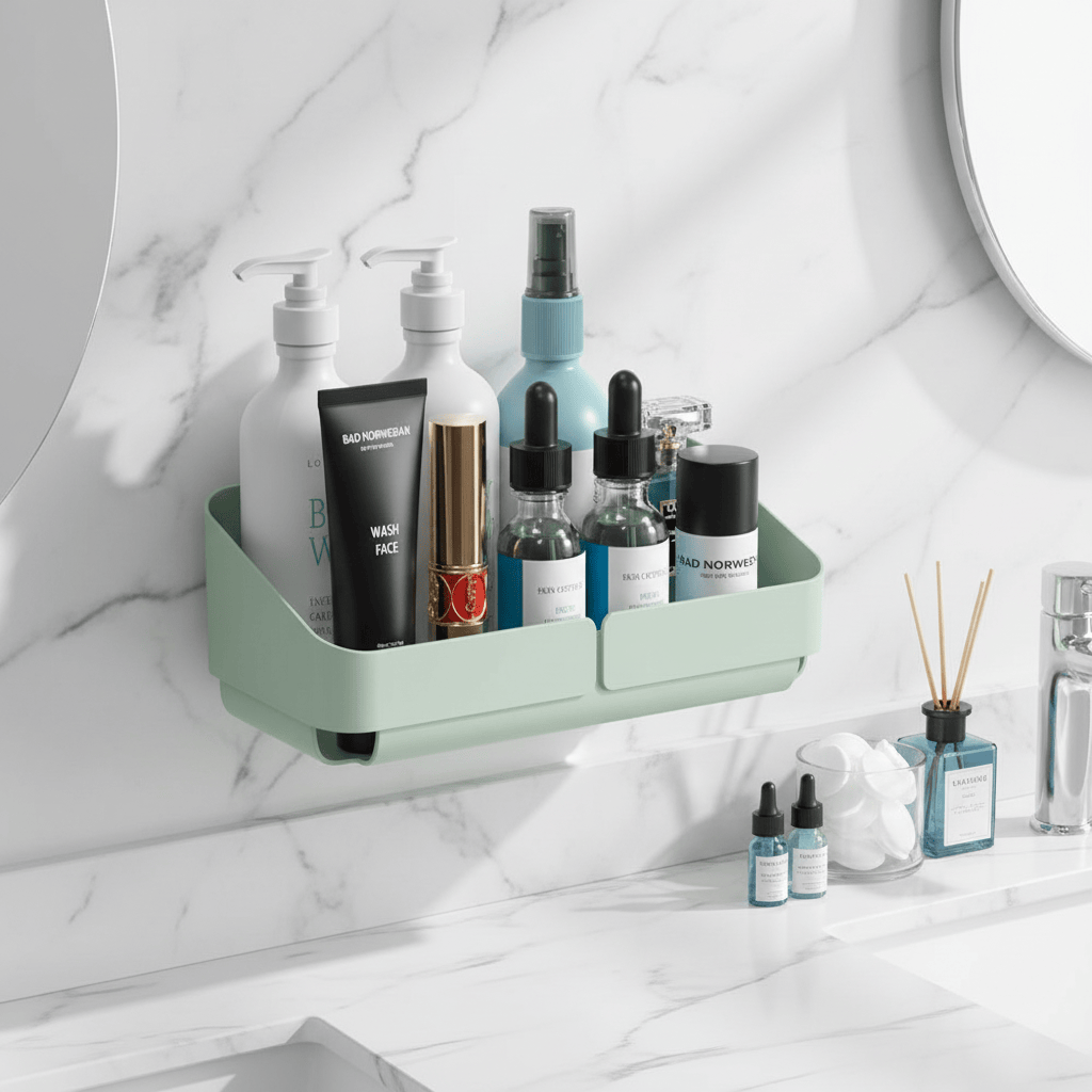 Étagère double verte au-dessus du lavabo