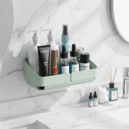 Étagère double verte au-dessus du lavabo