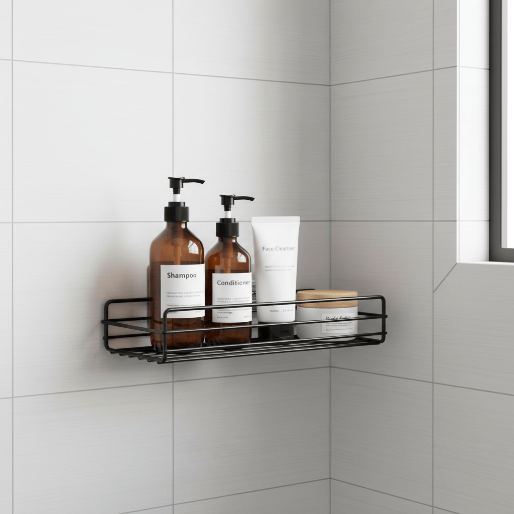 Étagère filaire noire avec ventouses