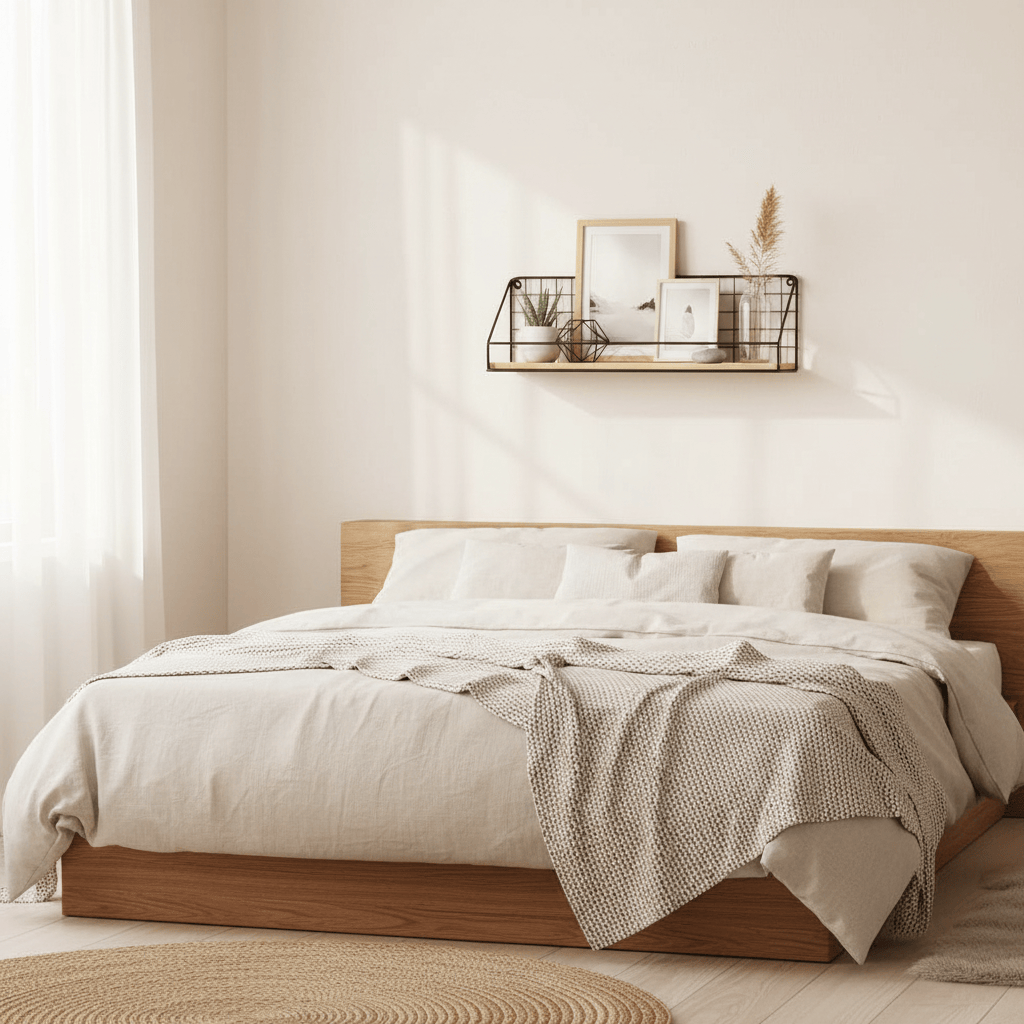 Étagère flottante avec plantes et cadres