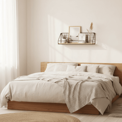 Étagère flottante avec plantes et cadres