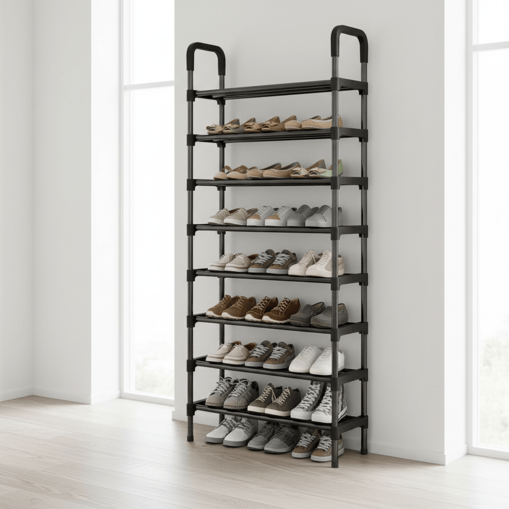 Étagère métallique 8 niveaux dans une entrée