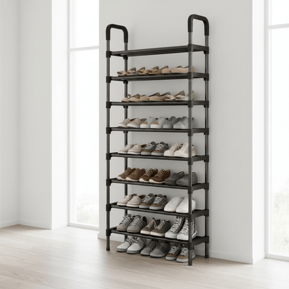 Étagère métallique 8 niveaux dans une entrée