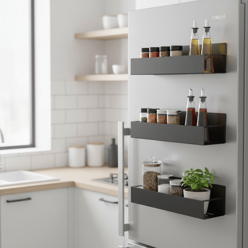 Étagère magnétique noire sur réfrigérateur