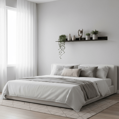 Étagère noire avec objets décoratifs