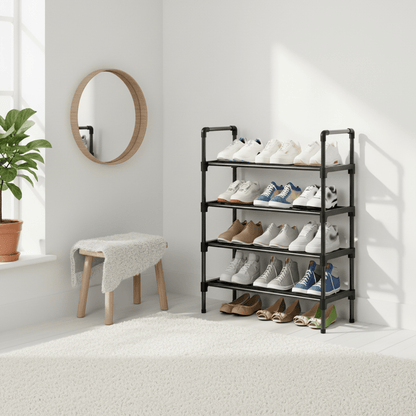 Étagère noire dans un coin chambre