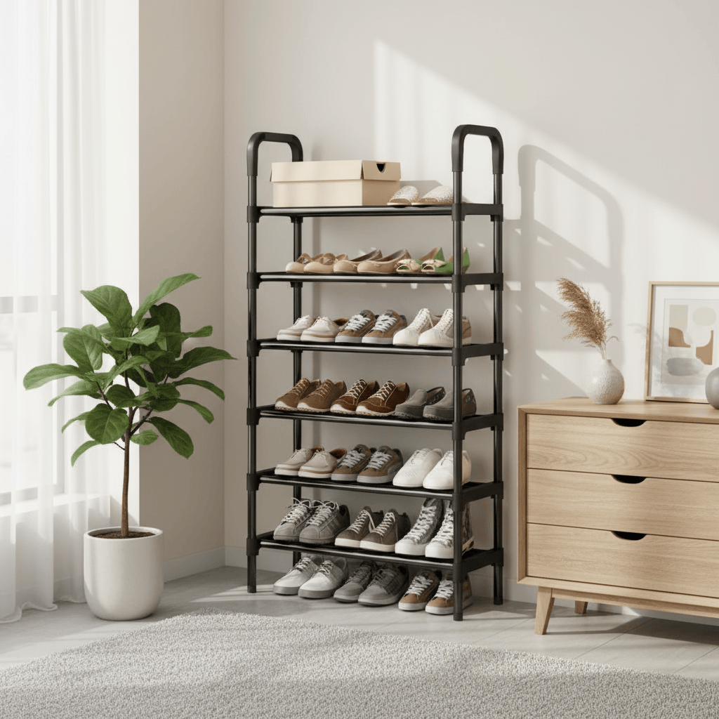 Étagère noire dans un coin chambre