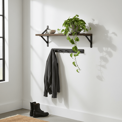 Étagère simple marron foncé avec accessoires