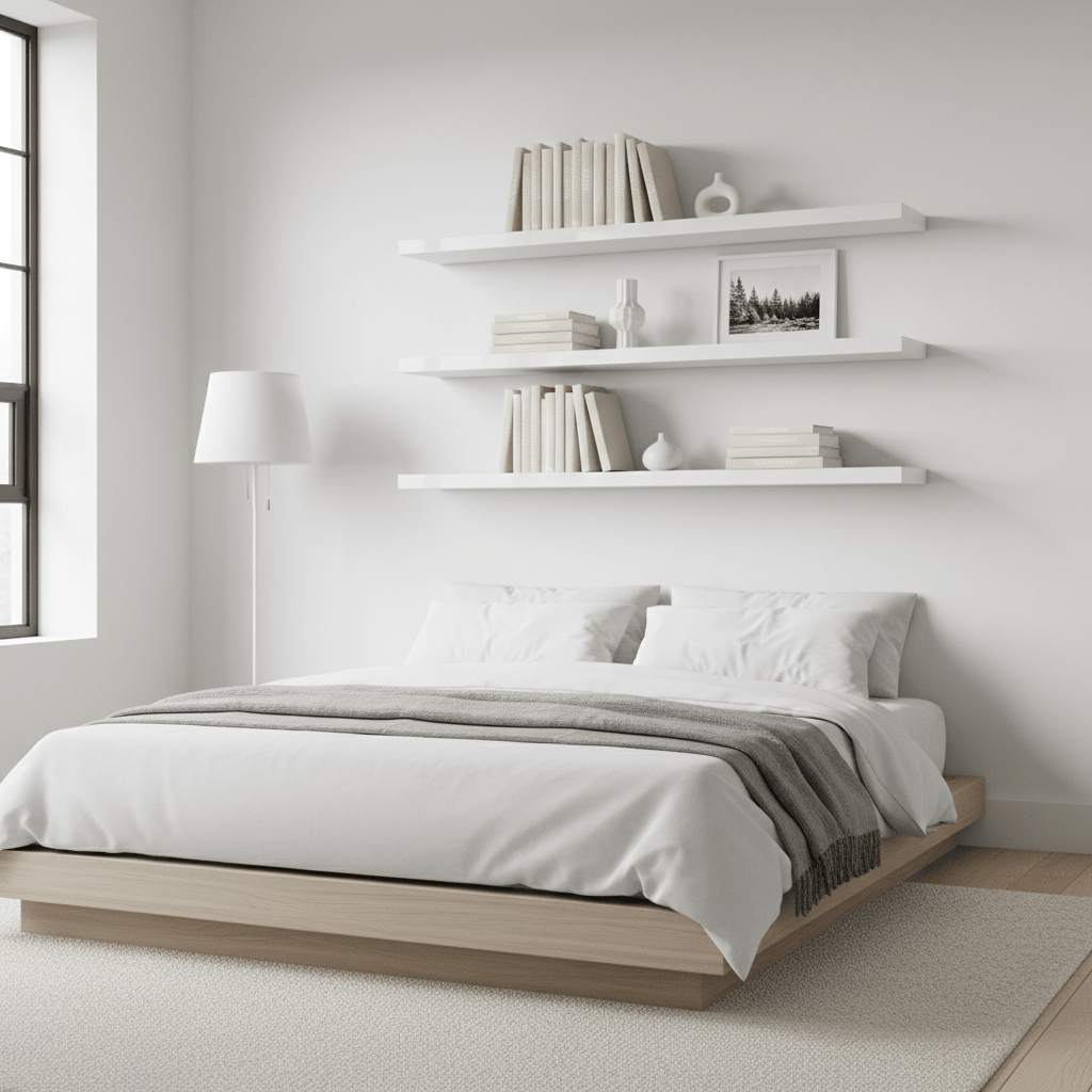 Étagères blanches brillantes sans fixations visibles