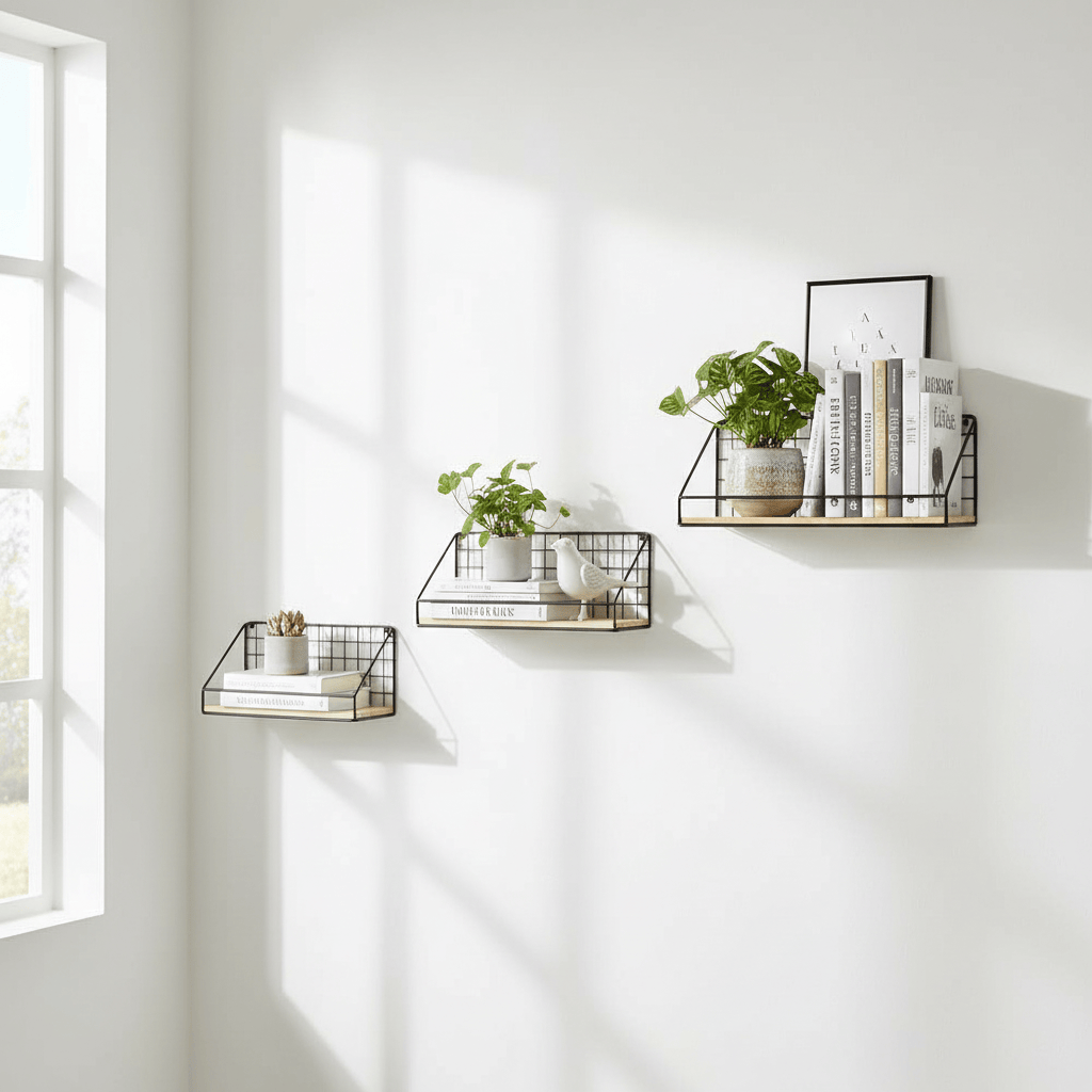 Étagères en trois dimensions côte à côte