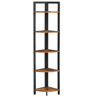 Étagère Angle 5 Niveaux Industrielle Brun Rustique Acier Noir