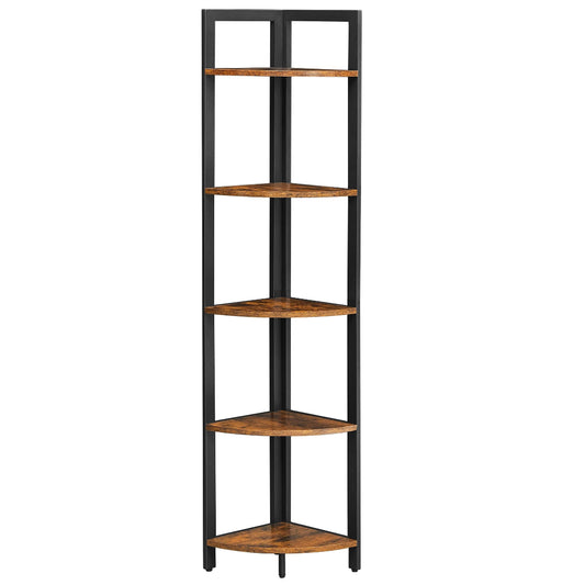 Étagère Angle 5 Niveaux Industrielle Brun Rustique Acier Noir