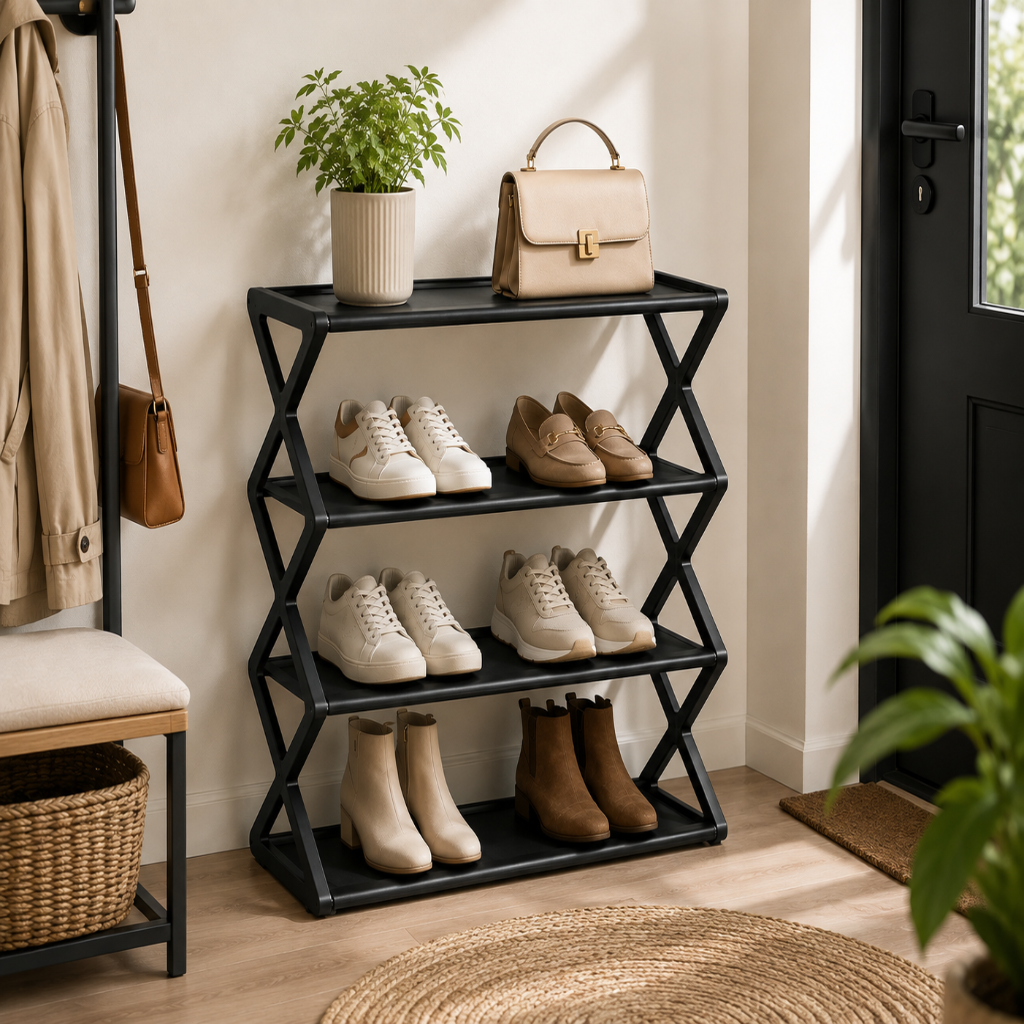 Étagère à Chaussures 4 Niveaux Structure X 3
