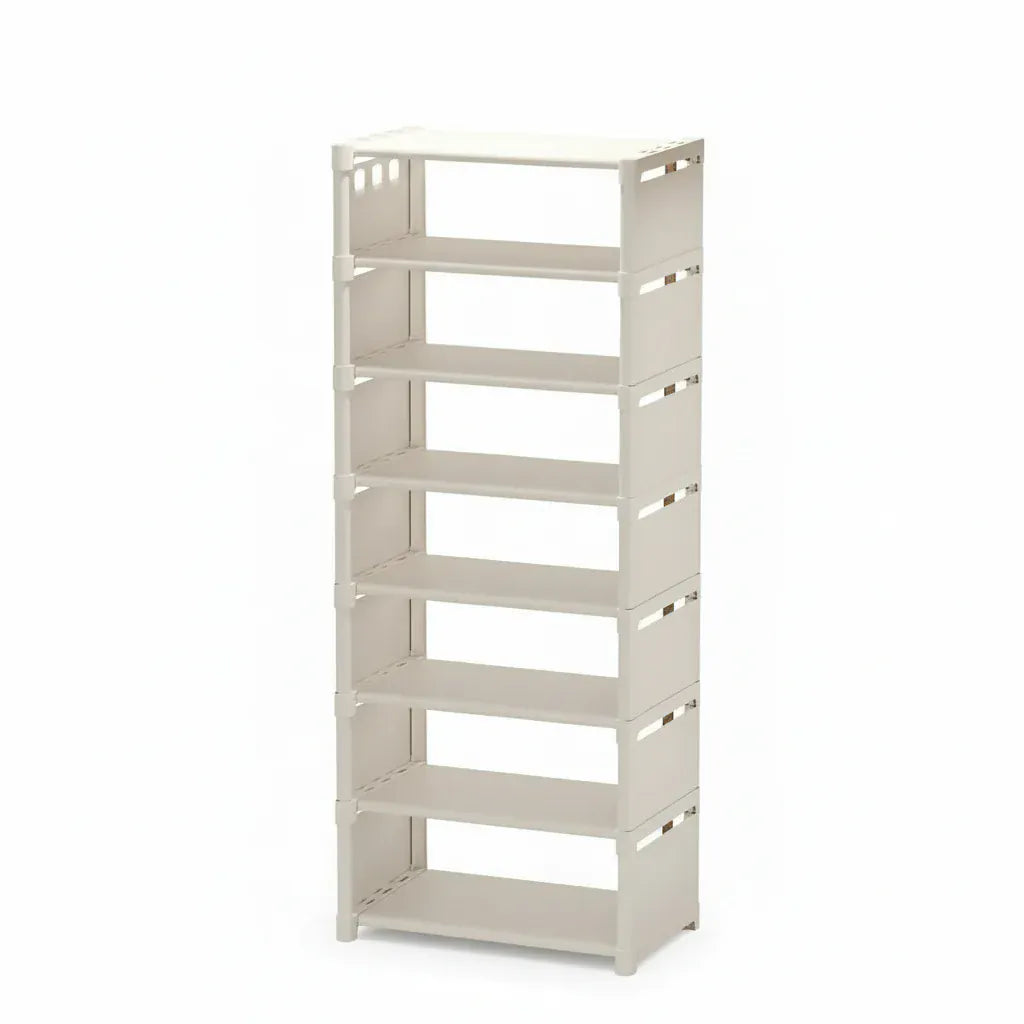 Étagère à Chaussures 8 Niveaux élargi - Structure Métallique Blanche avec Tablettes en Tissu Renforcé
