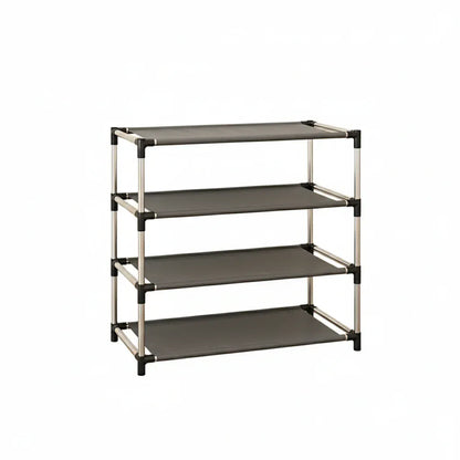 Étagère à Chaussures Métal Moderne 4 Niveaux - Rangement Gain d'Espace Style Minimaliste Noir