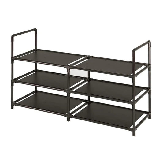 Étagère à Chaussures Métal Noir 3 Niveaux — Grande Capacité Antipoussière Entrée & Dressing