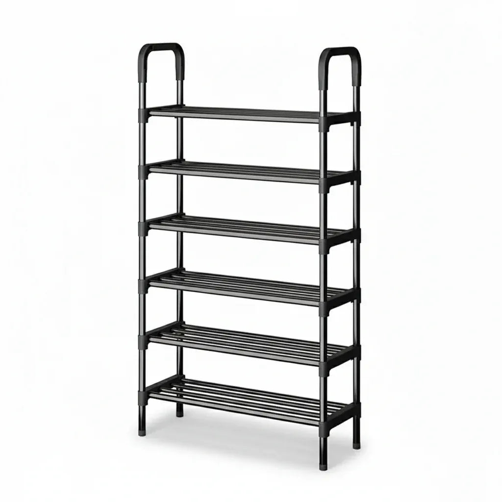 Étagère à Chaussures Métallique 6 Niveaux - Meuble de Rangement Multifonctionnel Noir 