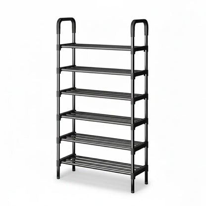 Étagère à Chaussures Métallique 6 Niveaux - Meuble de Rangement Multifonctionnel Noir 