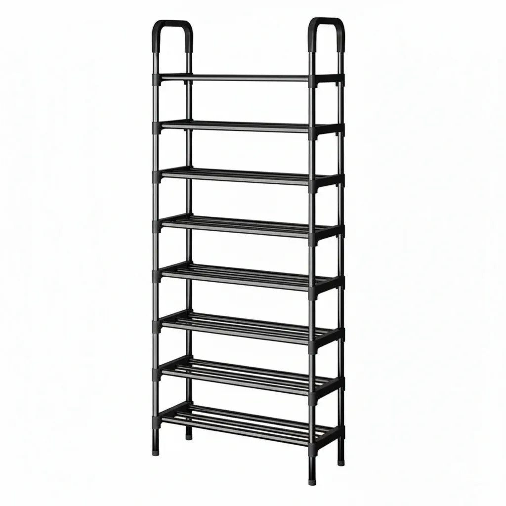 Étagère à Chaussures Métallique 8 Niveaux - Meuble de Rangement Multifonctionnel Noir 8 étages