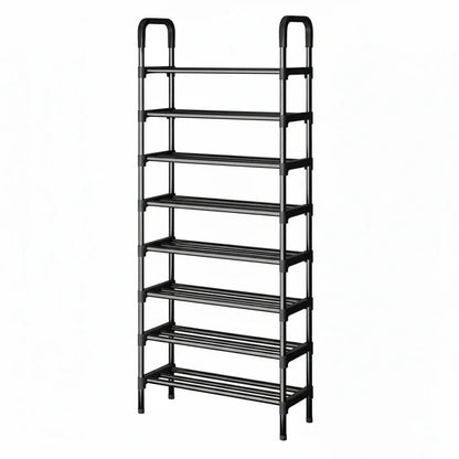 Étagère à Chaussures Métallique 8 Niveaux - Meuble de Rangement Multifonctionnel Noir 8 étages