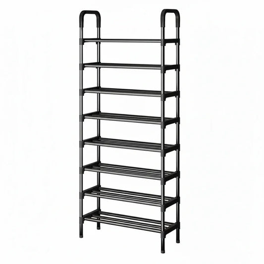 Étagère à Chaussures Métallique 8 Niveaux - Meuble de Rangement Multifonctionnel Noir 8 étages