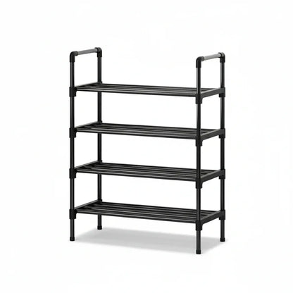 Étagère à Chaussures Métallique Multi-Niveaux Noire - Rangement Modulable et Empilable 4 étages
