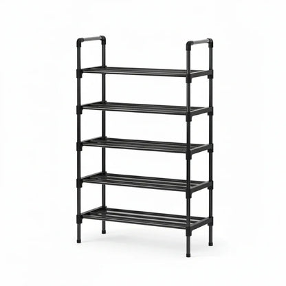 Étagère à Chaussures Métallique Multi-Niveaux Noire - Rangement Modulable et Empilable 6 étages
