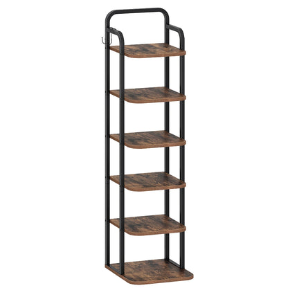 Étagère à Chaussures Verticale 6 Niveaux Réglables Brun Rustique