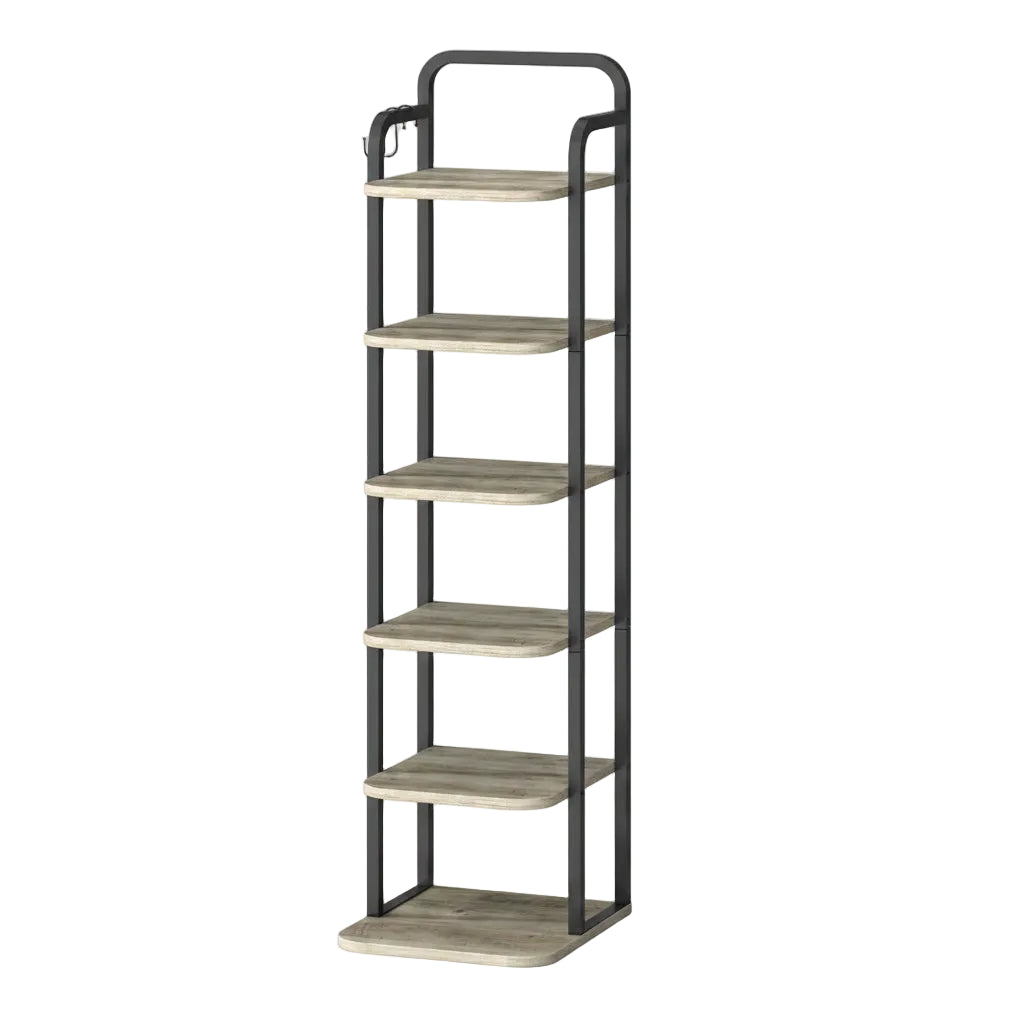 Étagère à Chaussures Verticale 6 Niveaux Réglables Gris et Beige