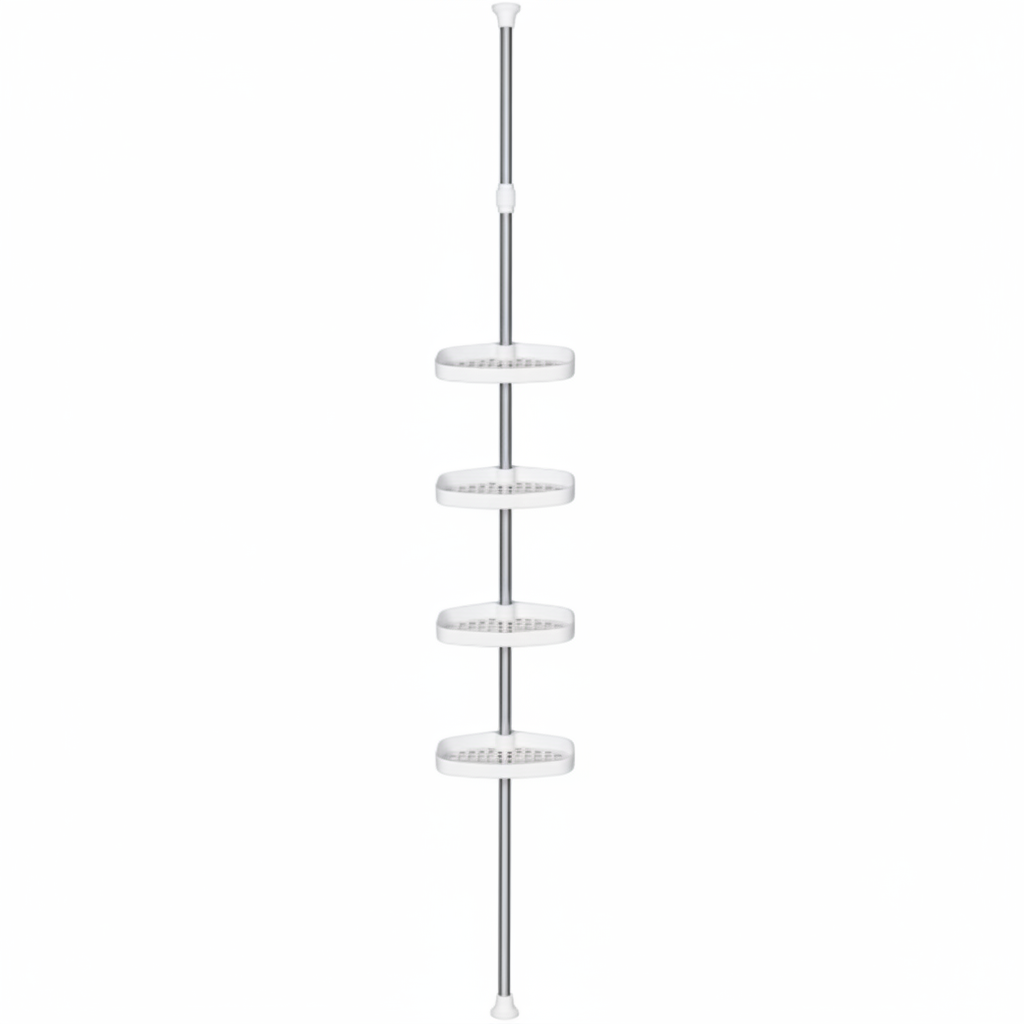 Étagère Douche Télescopique 4 Niveaux Pivotante Inox Blanc