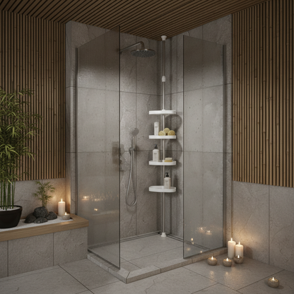 Étagère Douche Télescopique 4 Niveaux Pivotante Inox Blanc 2