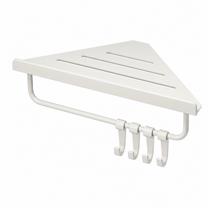 Étagère Douche d'Angle Triangulaire en Acier — Rangement Sans Perçage blanc avec barre