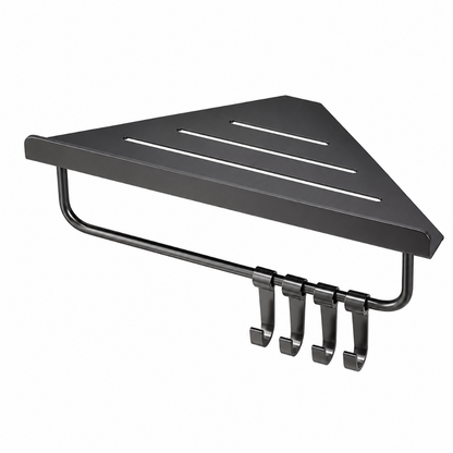 Étagère Douche d'Angle Triangulaire en Acier — Rangement Sans Perçage noir avec barre