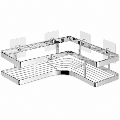 Étagère Douche d'Angle en Inox — Rangement Mural Sans Perçage.