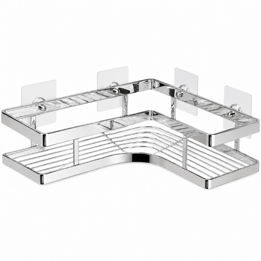 Étagère Douche d'Angle en Inox — Rangement Mural Sans Perçage.
