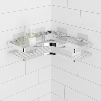 Étagère Douche d'Angle en Inox — Rangement Mural Sans Perçage