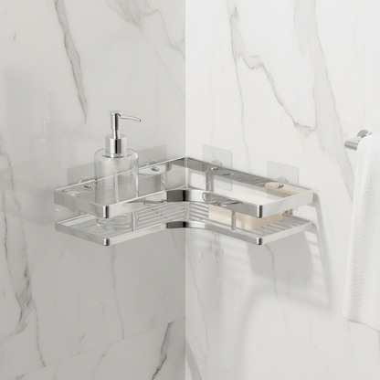 Étagère Douche d'Angle en Inox — Rangement Mural Sans Perçage 2
