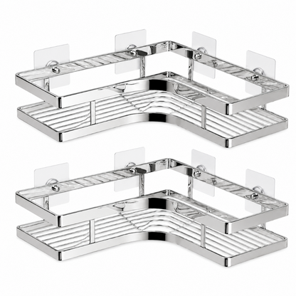 Étagère Douche d'Angle en Inox — Rangement Mural Sans Perçage 2 pièces