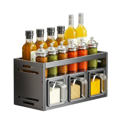 Étagère Murale Cuisine – Organiseur Mural d'Épices Design Industriel Sans Perçage