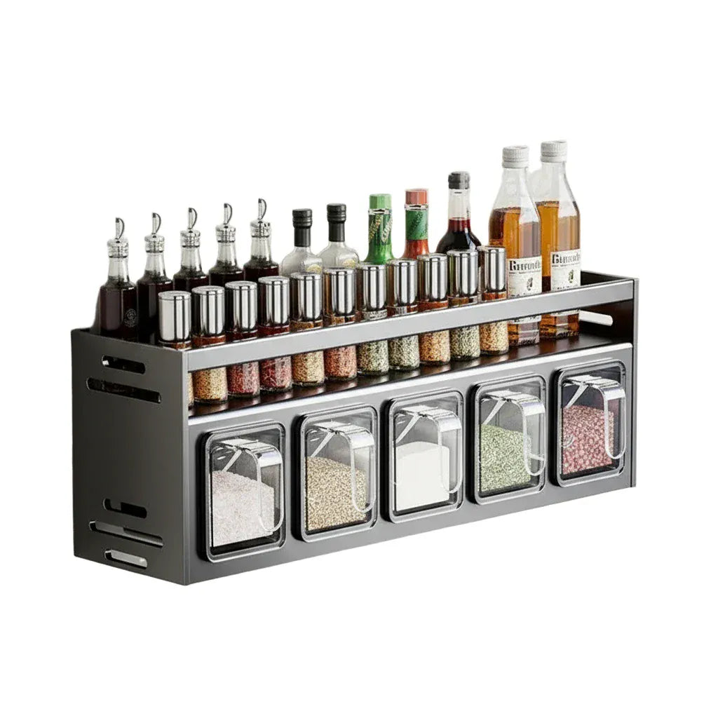Étagère Murale Cuisine – Organiseur Mural d'Épices Design Industriel Sans Perçage